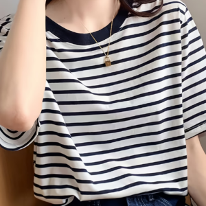 Loose-fitting Versatile Striped Hong Kong-style
