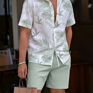 Men's 3D Fashion Summer Printed Pattern Collared Shirt Set