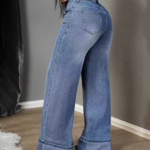 Casual Elastic Waistband Wide Leg Jeans